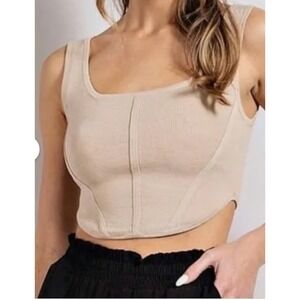 House of Harlow 1960 Cream Knit Corset Tank Top Square Neck Medium Ivory